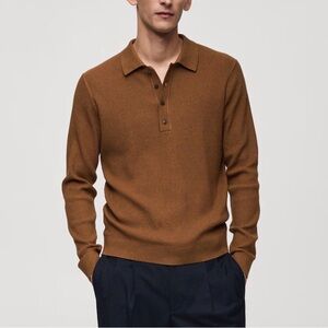 NWT Mango brown cotton blend knitted polo sweater